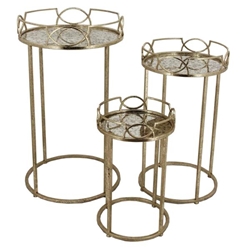 Set of 3 Gold Accent Tables- Aged Mirror Top 