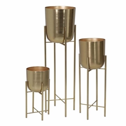 Set of 3 Metal Planters On Stand 40 & 30 & 20"H- Gold 