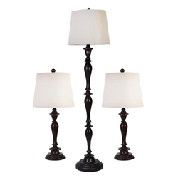 Set of 3 Polyresin Table And Floor Lamps- Brown 