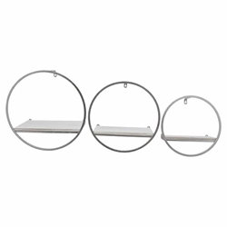 Set of 3 Wood & Metal Wall Shelves- White and Silver 