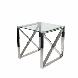 Silver Metal & Glass Accent Table   Style A 