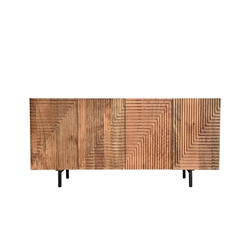 Wood 4-Door Fluteboard Cabinet- Brown 