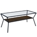 42" Modern Angled Metal Frame & Glass Top Coffee Table - Dark Walnut - WEF1091