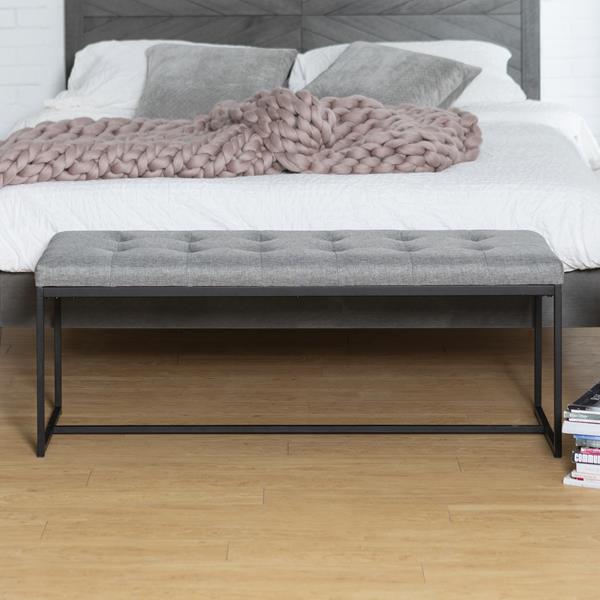 48" Upholstered Tufted Bench - Grey  