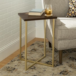 Modern Glam Square Side Table - Dark Walnut & Gold 