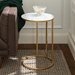 Modern Round End Table - Faux White Marble & Gold - WEF1301