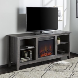 58" Rustic Farmhouse Fireplace TV Stand - Charcoal 