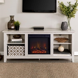 58" Traditional Rustic Farmhouse Electric Fireplace TV Stand - White 