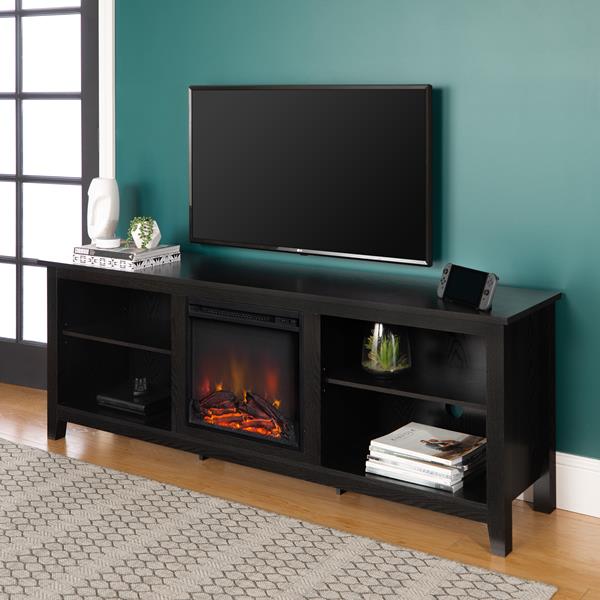 70" Rustic Farmhouse Electric Fireplace Wood TV Stand - Black 