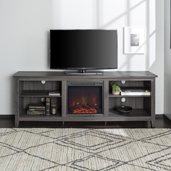 70" Rustic Farmhouse Electric Fireplace Wood TV Stand - Charcoal 