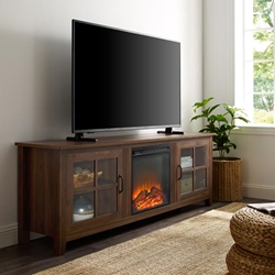 70" Farmhouse Fireplace Wood TV Stand - Dark Walnut  