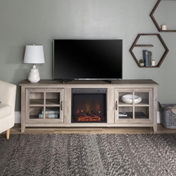 70" Farmhouse Fireplace Wood TV Stand - Grey Wash  