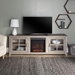 70" Farmhouse Fireplace Wood TV Stand - Grey Wash  - WEF1433