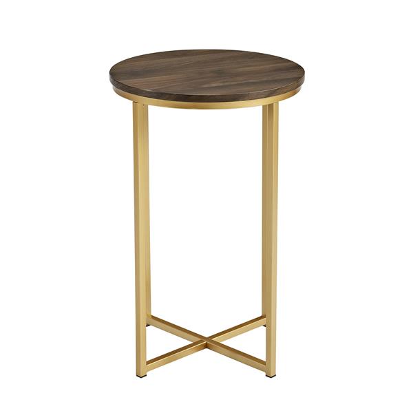 Glam Round Side Table - Dark Walnut & Gold 