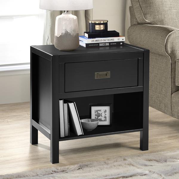 1-Drawer Classic Solid Wood Nightstand - Black 