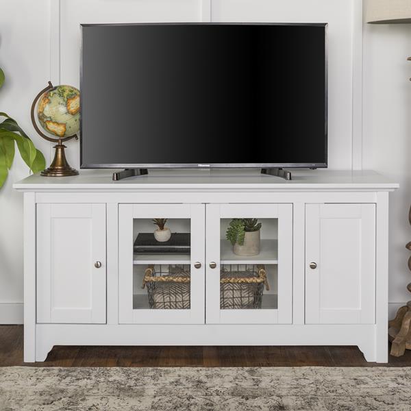 52" Transitional Wood Glass TV Stand - White 