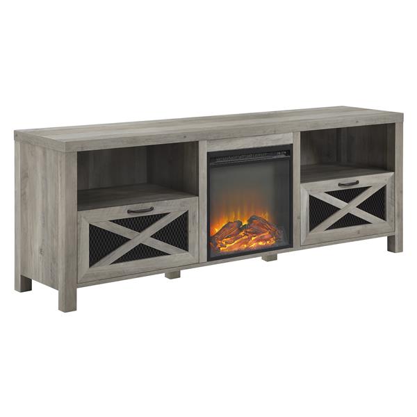 70" Rustic Farmhouse Fireplace TV Stand - Grey Wash  