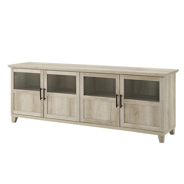 70" TV Console with Glass & Wood Panel Doors - White Oak 