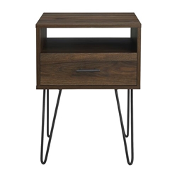 18" Modern Single Drawer Hairpin Leg Side Table - Dark Walnut 