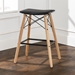 26" Mid Century Modern Faux Leather Solid Wood Metal Kitchen Counter Height Stool - Black - WEF1521