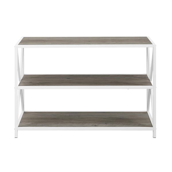 40" Industrial Wood Bookcase - Grey Wash, White Metal 