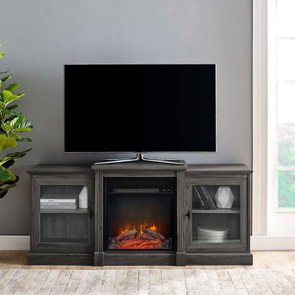 60" Classic Tiered Top Fireplace TV Console - Slate Grey 