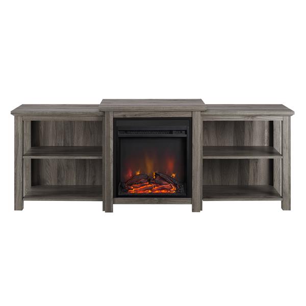 70" Tiered Top Open Shelf Fireplace TV Console - Slate Grey 