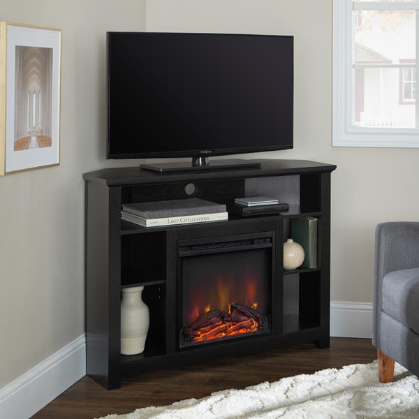 44" Wood Corner Fireplace TV Stand - Black 