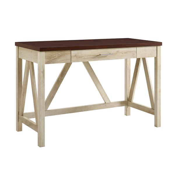 46" Modern Computer Desk - White Oak Base & Traditional Brown Top 