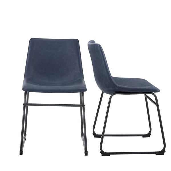 Faux Leather Dining Chair, Set of 2 - Navy Blue - 18" 