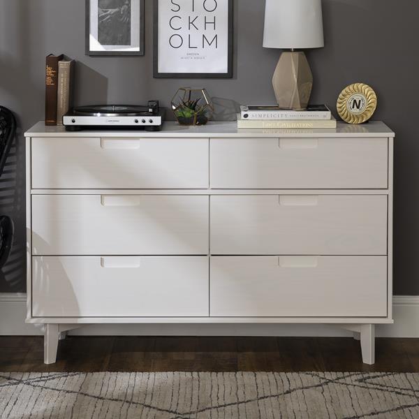 6-Drawer Groove Handle Wood Dresser - White 