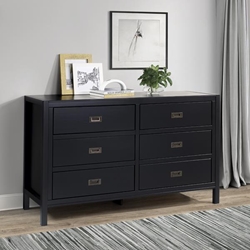 57" Classic Solid Wood 6-Drawer Dresser - Black 