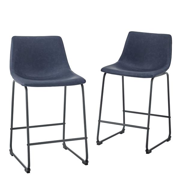 26" Faux Leather Counter Stool, Set of 2 - Navy Blue 