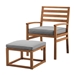 Acacia Wood Outdoor Patio Chair & Pull Out Ottoman - Brown & Grey - WEF1890