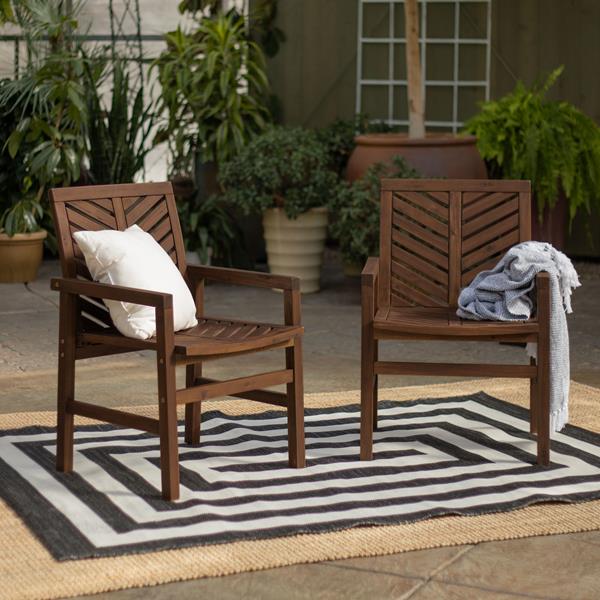 Patio Wood Chairs, Set of 2 - Dark Brown  