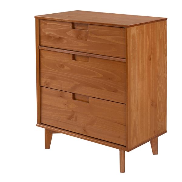 3 Drawer Mid Century Modern Wood Dresser - Caramel 