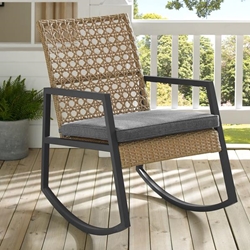 Modern Patio Rattan Rocking Chair - Light Brown & Grey 