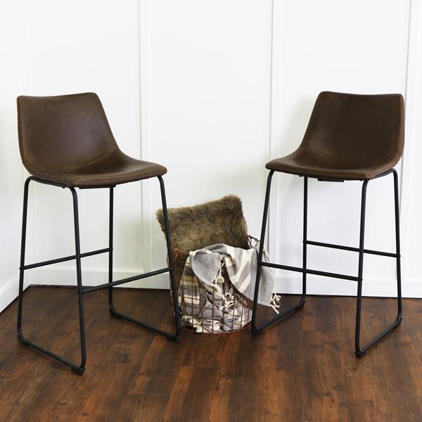 30" Industrial Faux Leather Barstools, Set of 2 - Brown  