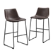 30" Industrial Faux Leather Barstools, Set of 2 - Brown  - WEF2000