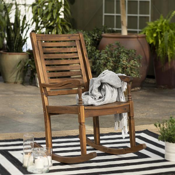 Solid Acacia Wood Outdoor Patio Rocking Chair - Dark Brown 