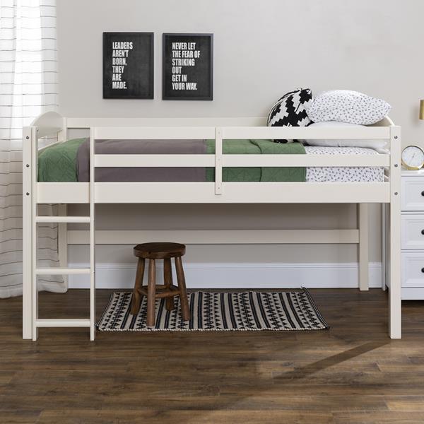 Solid Wood Low Loft Twin Bed - White 