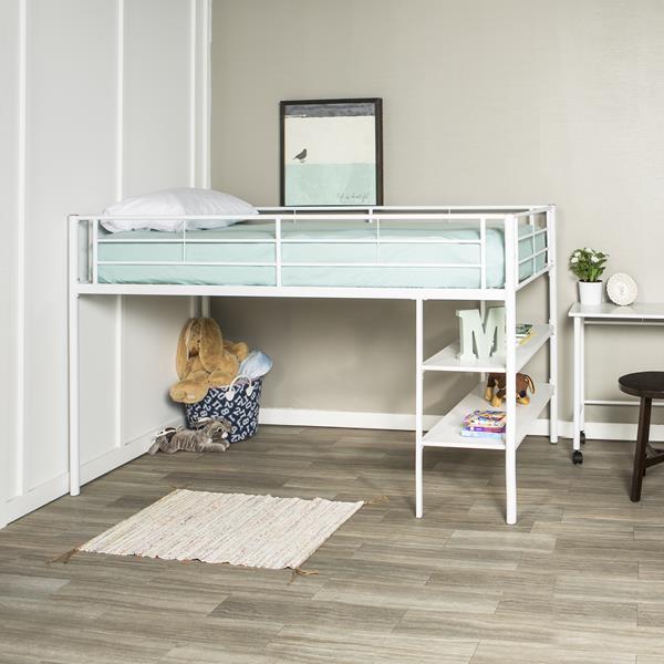 Premium Metal Twin Low Loft Bed, Walker Edison Twin Metal Loft Bed With Desk And Shelving White