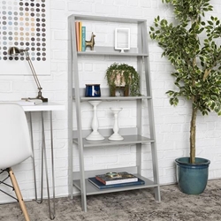 55" Modern Wood Ladder Bookcase - Grey 
