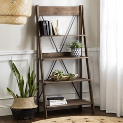 68" Solid Wood Ladder Bookshelf - Brown 