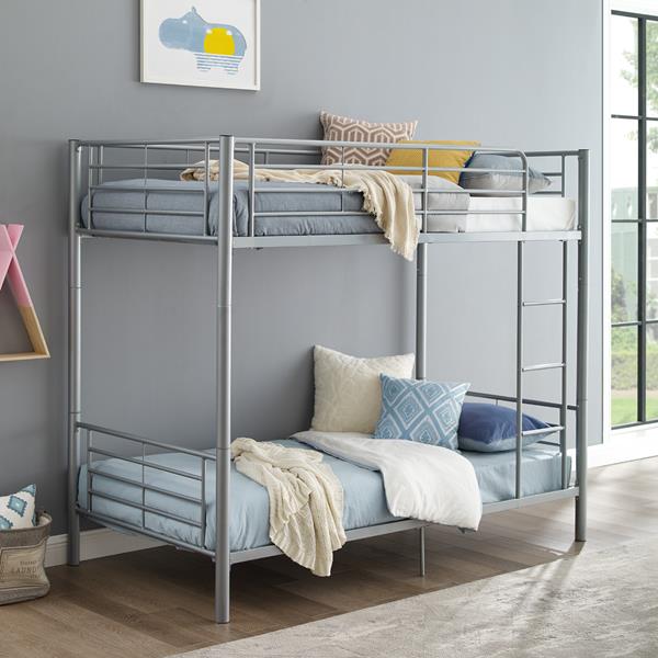 Premium Metal Twin over Twin Bunk Bed - Silver 