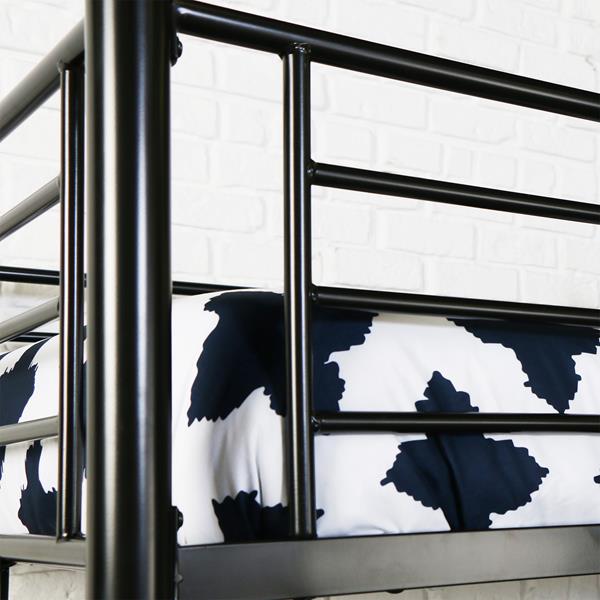 Premium Metal Twin Loft Bed with Workstation- Black 