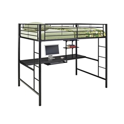 Premium Metal Full Size Loft Bed with Wood Workstation - Black 