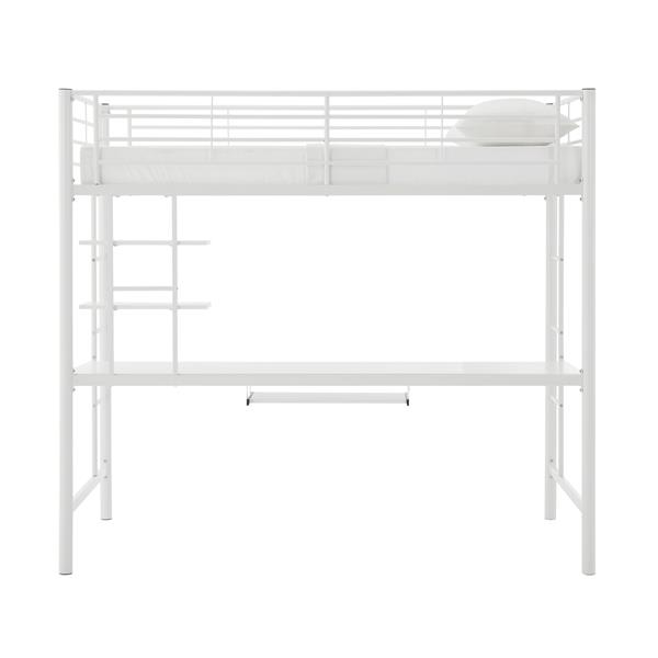 Premium Metal Full Size Loft Bed with Wood Workstation - White 