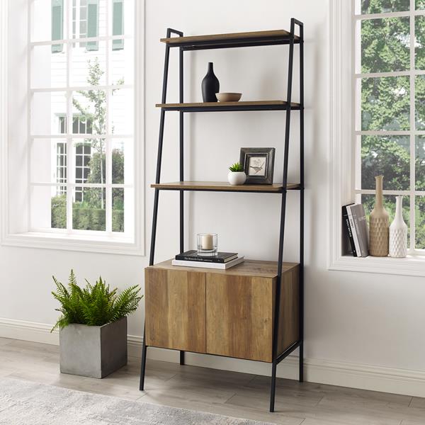 72" Industrial Modern Ladder Bookcase With Cabinet - Reclaimed Barnwood  