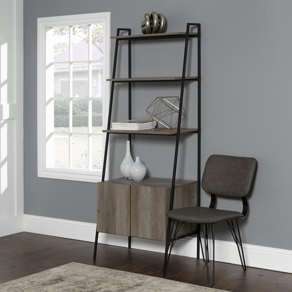 72" Industrial Wood Ladder Bookcase - Grey Wash 